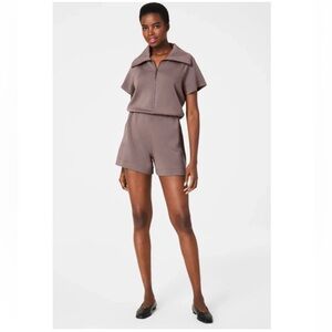 NWT SPANX: AIR ESSENTIALS HALF ZIP SHORT SLEEVE ROMPER Size XL Color SMOKE